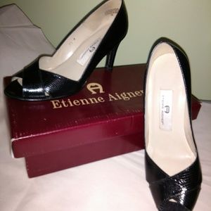 Ettienne Aigner black peep toe pumps size 7.5